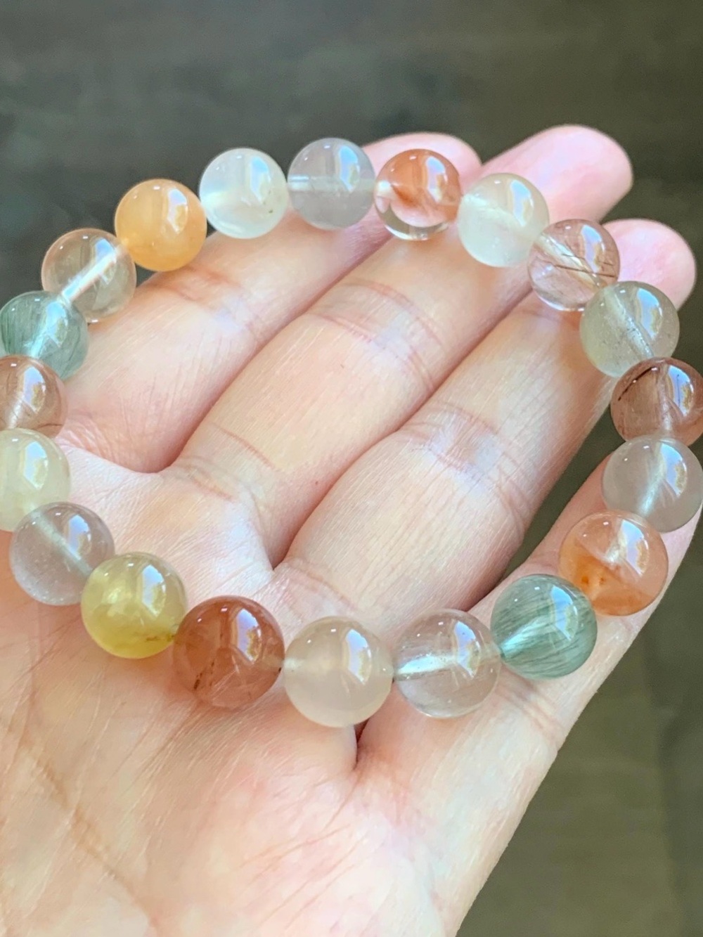 Certified Natural Rare Multicolored Rutile Quartz Beads Beaded Bracet